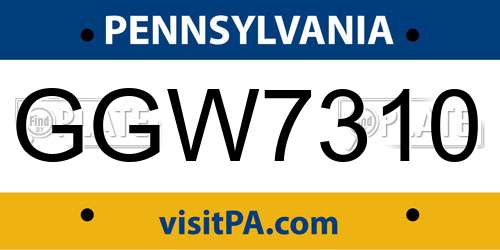 GGW7310 Pennsylvania License Plate