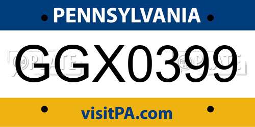 GGX0399 Pennsylvania License Plate