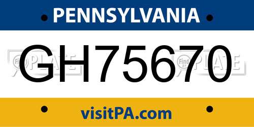 GH75670 Pennsylvania License Plate