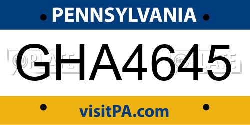 GHA4645 Pennsylvania License Plate