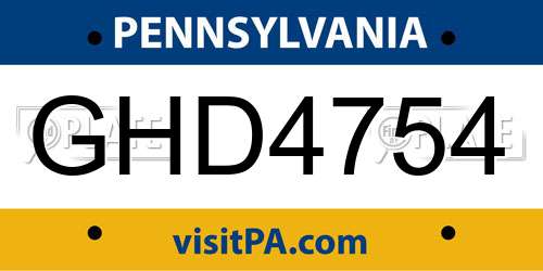 GHD4754 Pennsylvania License Plate