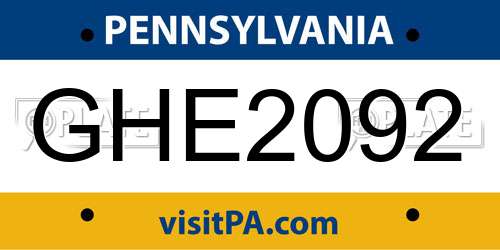 GHE2092 Pennsylvania License Plate