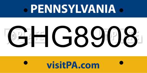 GHG8908 Pennsylvania License Plate