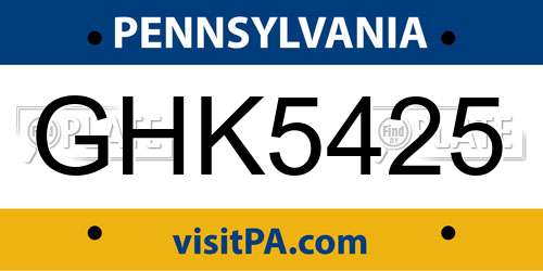 GHK5425 Pennsylvania License Plate