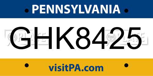 GHK8425 Pennsylvania License Plate