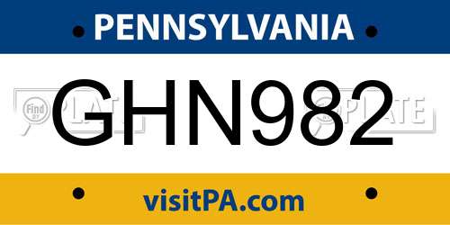 GHN982 Pennsylvania License Plate