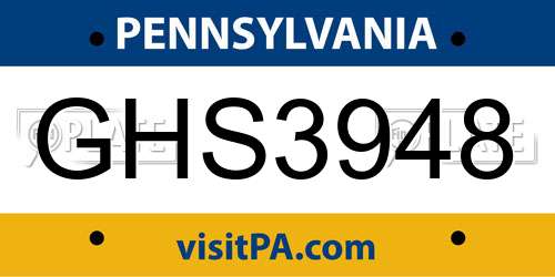 GHS3948 Pennsylvania License Plate
