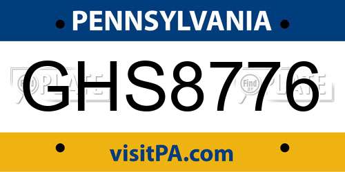 GHS8776 Pennsylvania License Plate