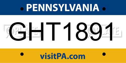 GHT1891 Pennsylvania License Plate