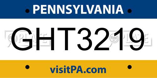 GHT3219 Pennsylvania License Plate