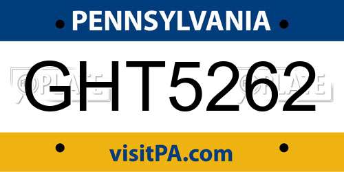 GHT5262 Pennsylvania License Plate