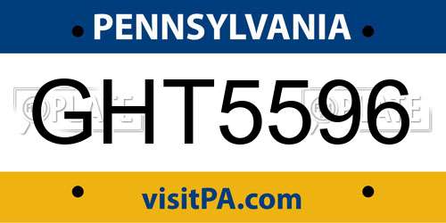 GHT5596 Pennsylvania License Plate