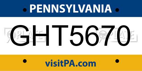 GHT5670 Pennsylvania License Plate