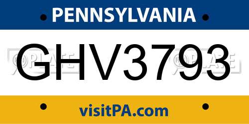 GHV3793 Pennsylvania License Plate