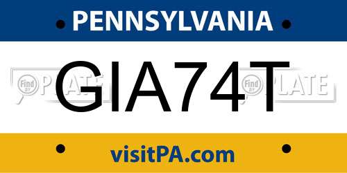 GIA74T Pennsylvania License Plate