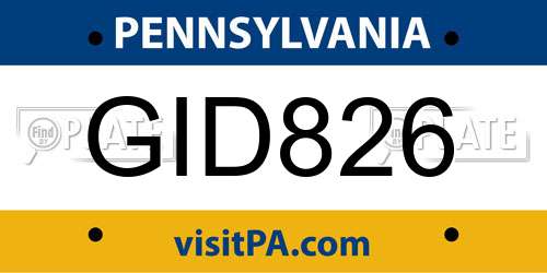 GID826 Pennsylvania License Plate