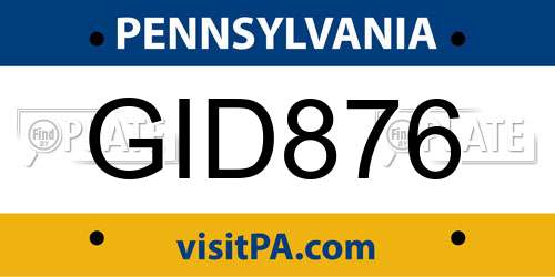 GID876 Pennsylvania License Plate