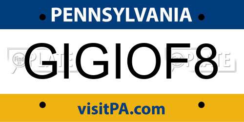 GIGIOF8 Pennsylvania License Plate