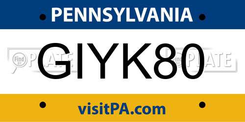 GIYK80 Pennsylvania License Plate
