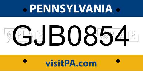 GJB0854 Pennsylvania License Plate
