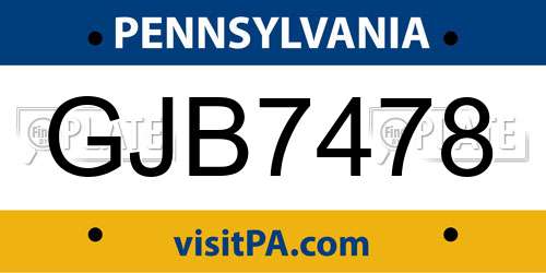 GJB7478 Pennsylvania License Plate