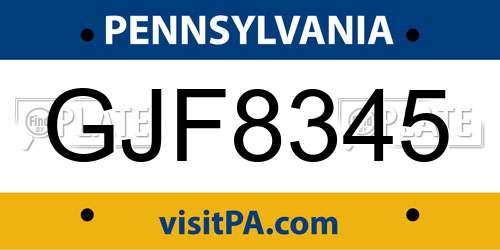 GJF8345 Pennsylvania License Plate