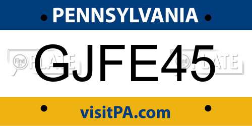 GJFE45 Pennsylvania License Plate