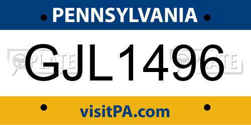 GJL1496 Pennsylvania License Plate