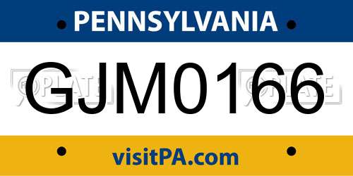 GJM0166 Pennsylvania License Plate