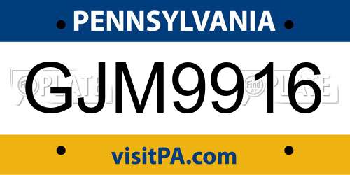 GJM9916 Pennsylvania License Plate