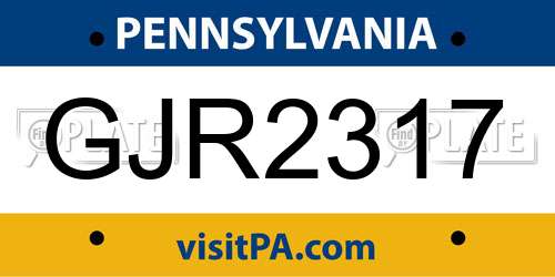 GJR2317 Pennsylvania License Plate