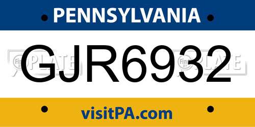 GJR6932 Pennsylvania License Plate