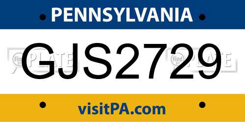 GJS2729 Pennsylvania License Plate