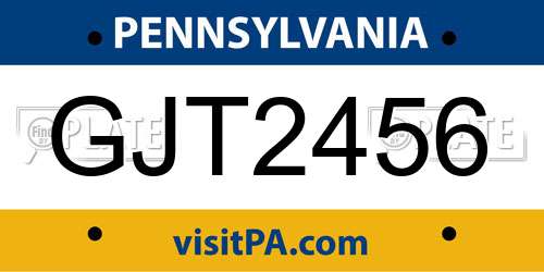 GJT2456 Pennsylvania License Plate
