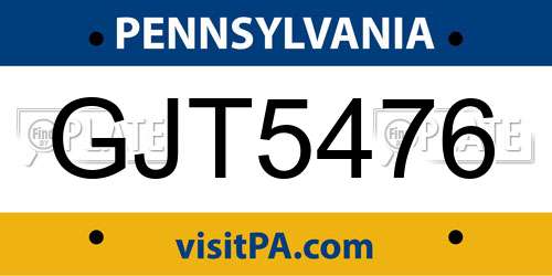 GJT5476 Pennsylvania License Plate