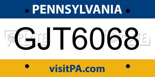GJT6068 Pennsylvania License Plate