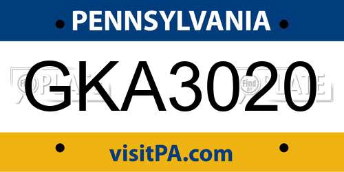 GKA3020 Pennsylvania License Plate