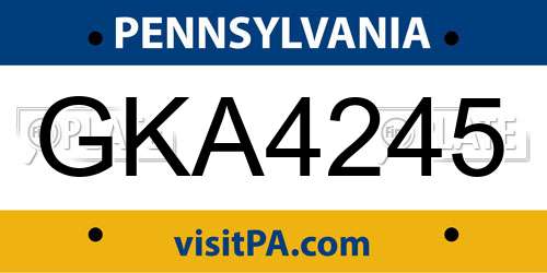 GKA4245 Pennsylvania License Plate