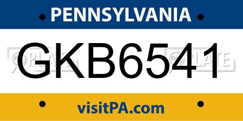 GKB6541 Pennsylvania License Plate