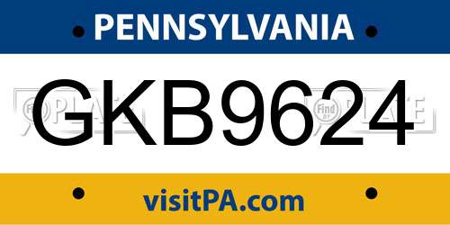 GKB9624 Pennsylvania License Plate