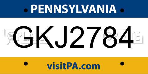 GKJ2784 Pennsylvania License Plate