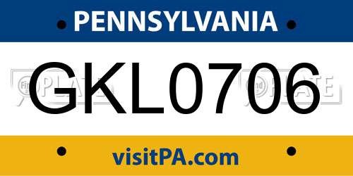 GKL0706 Pennsylvania License Plate