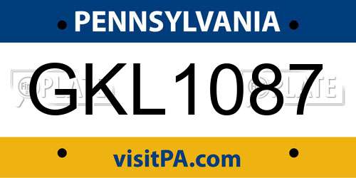 GKL1087 Pennsylvania License Plate