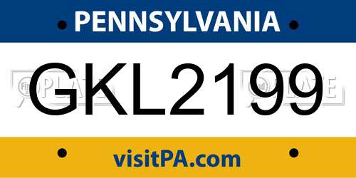 GKL2199 Pennsylvania License Plate