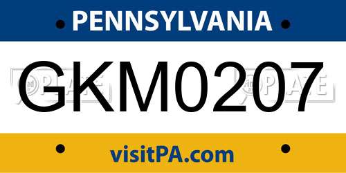 GKM0207 Pennsylvania License Plate