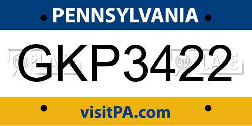 GKP3422 Pennsylvania License Plate