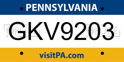 GKV9203 Pennsylvania License Plate