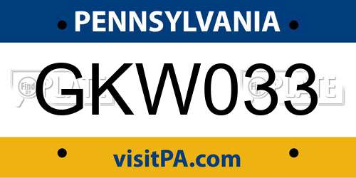 GKW033 Pennsylvania License Plate