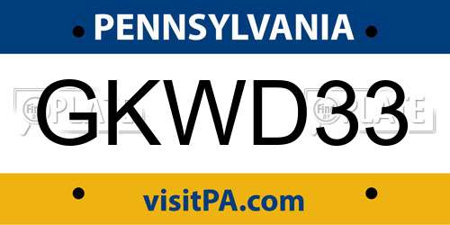 GKWD33 Pennsylvania License Plate