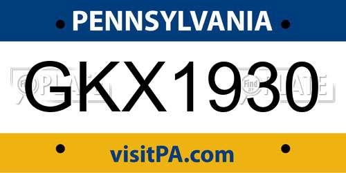 GKX1930 Pennsylvania License Plate